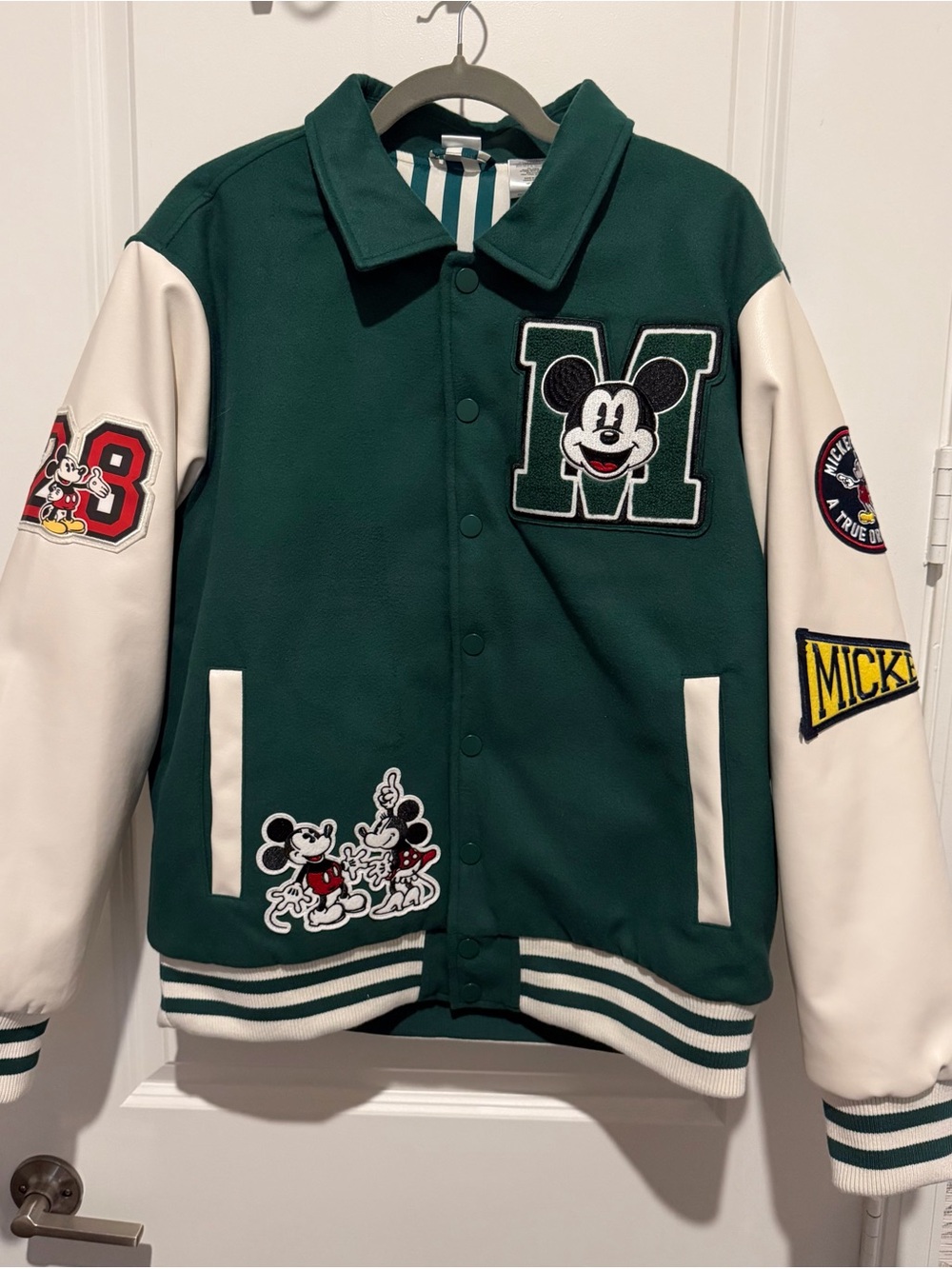Disney and friends Green and White Striped Lined Jacket varsity jacket